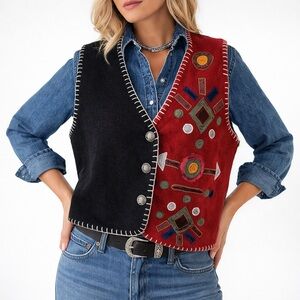 Runaway Bay Vest Artisan Gilet Embroidered Folk-art 80% Wool Blanket Stitch M